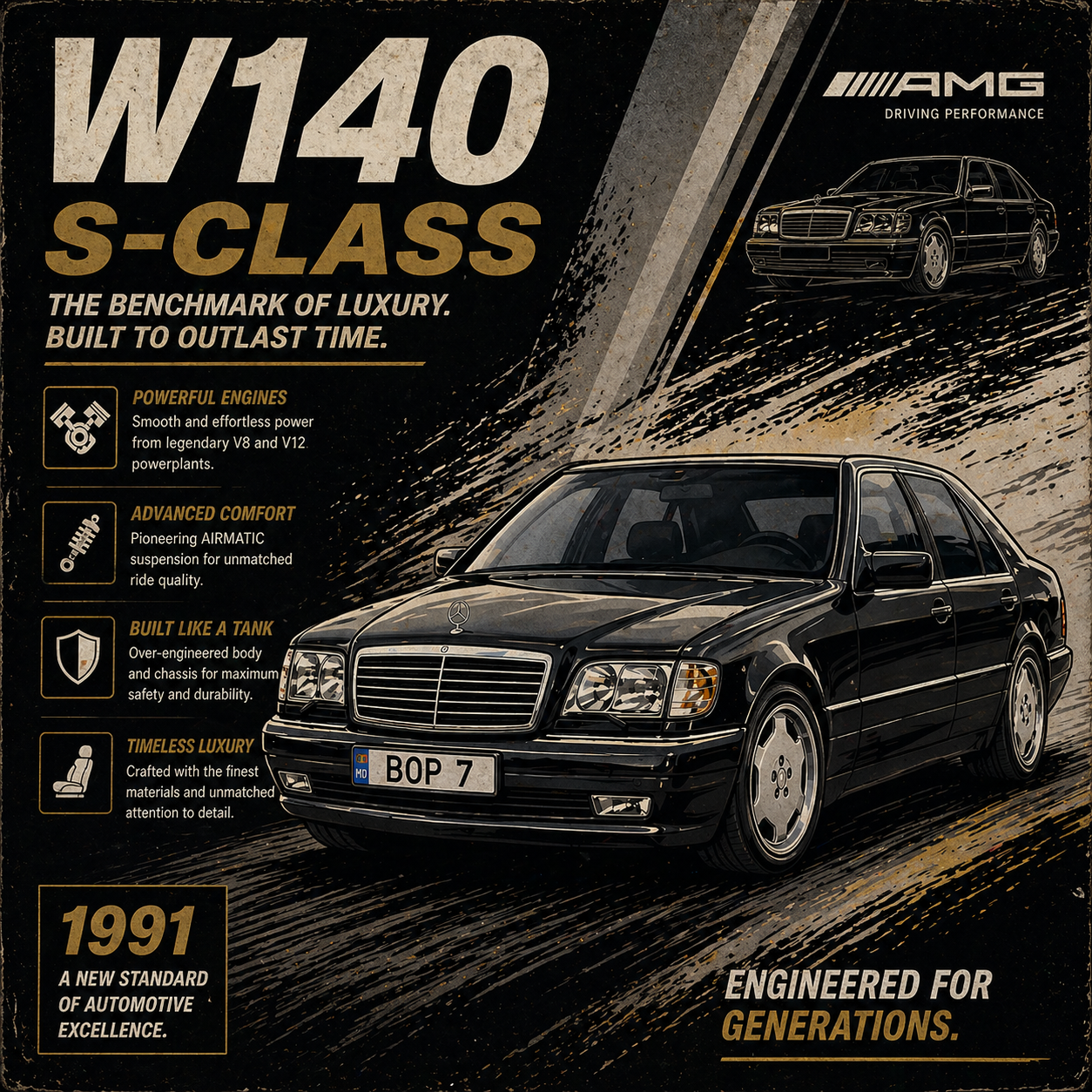 Mercedes-Benz – Vintage Car Poster Streetwear Tee