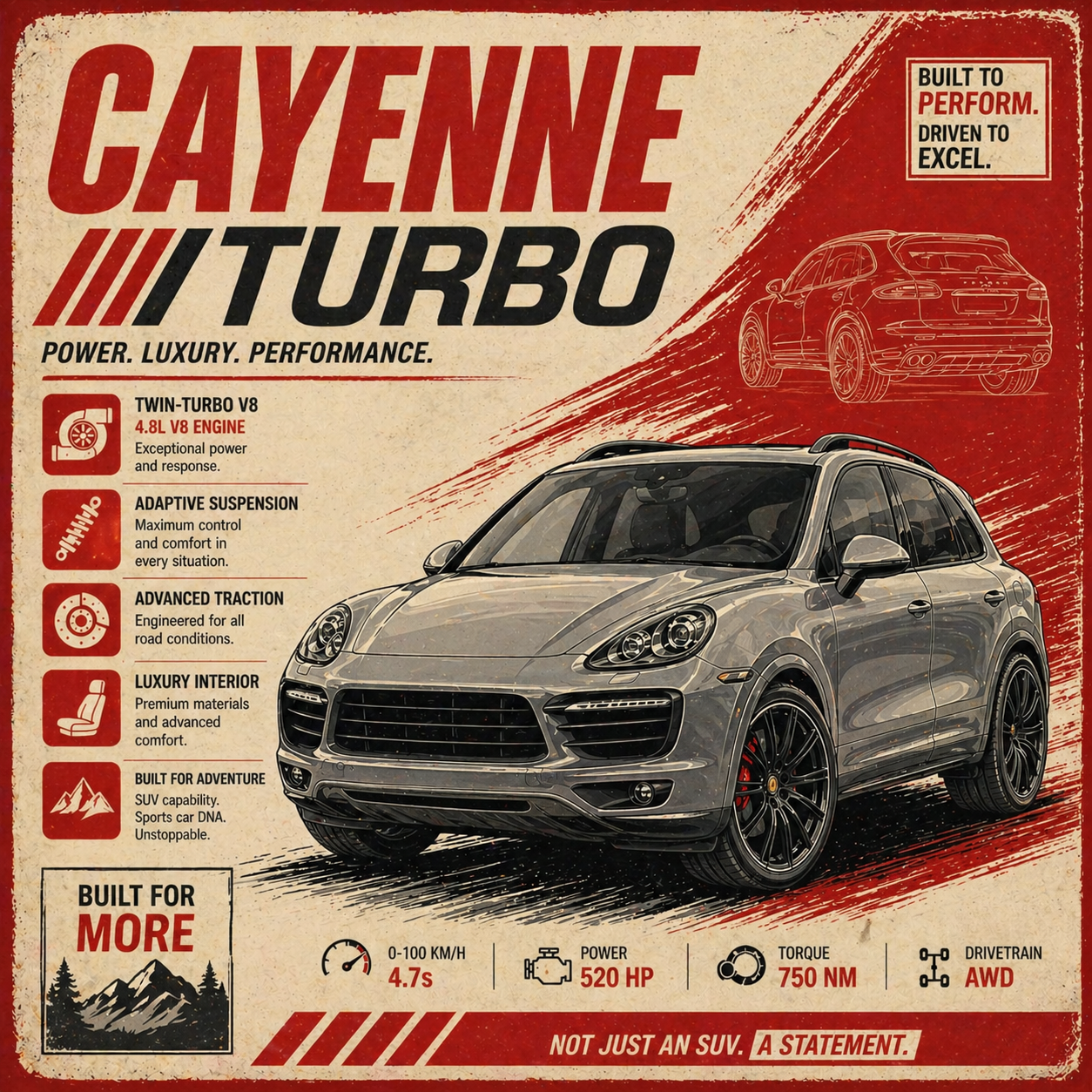 Porsche Cayenne – Vintage Car Poster Streetwear Tee