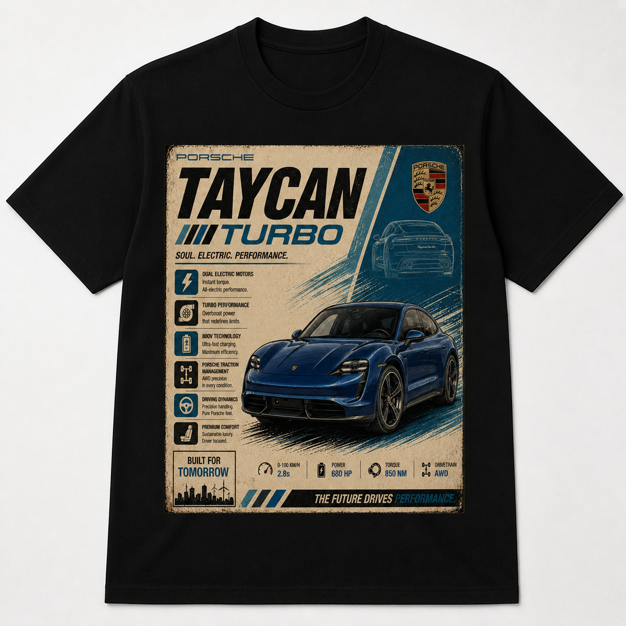 Porsche Taycan – Vintage Car Poster Streetwear Tee