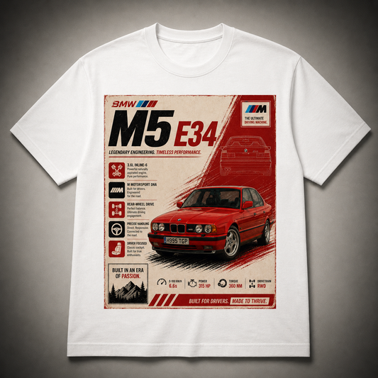 BMW M5 E34 – Vintage Car Poster Streetwear Tee